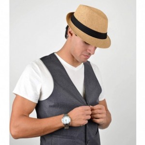 Fedoras Unisex Summer Short Brim Fedora - Hats for Men & Women + Panama Hats & Straw Hats - Straw Black Band - C21836WZGNW $1...