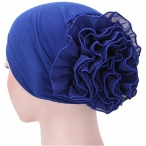 Skullies & Beanies Women Flower Muslim Ruffle Cancer Chemo Hat Beanie Turban Head Wrap Cap - Dark Blue - C3187A7CL0Q $8.63