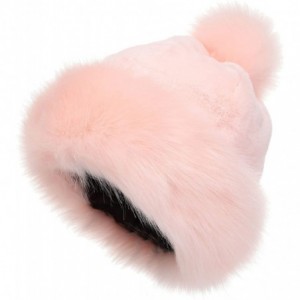 Bomber Hats Women's Faux Fur Hat Russian Cossack Pompom Cap for Winter Ski Snow - Pink - C518X4LWM95 $18.76