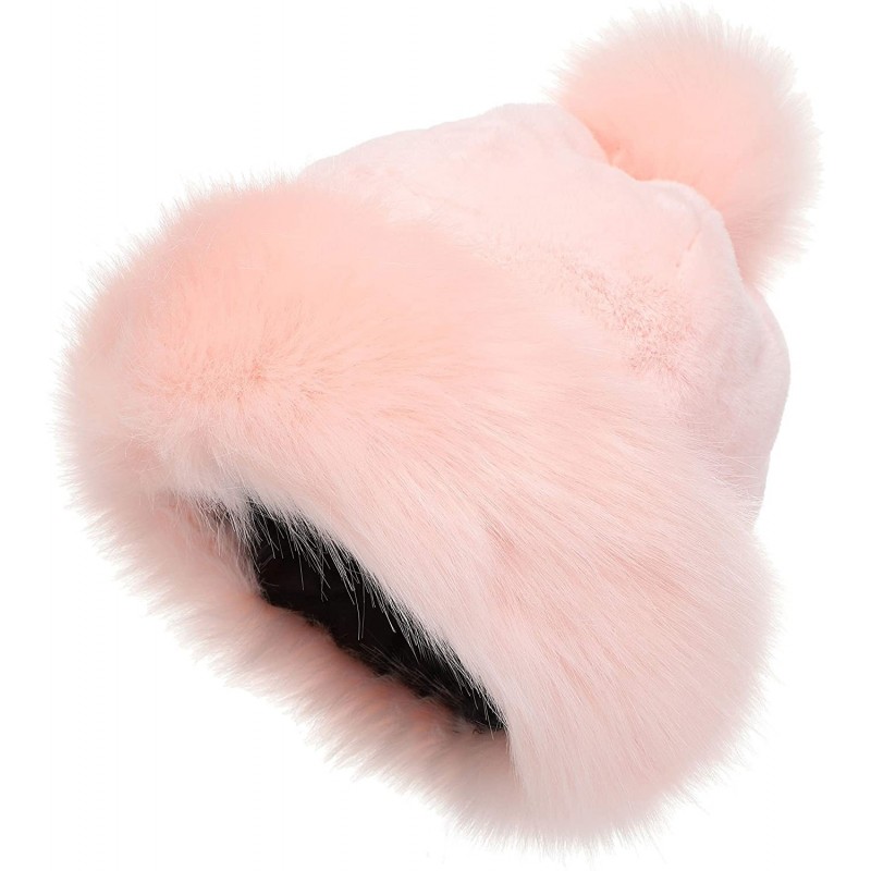 Bomber Hats Women's Faux Fur Hat Russian Cossack Pompom Cap for Winter Ski Snow - Pink - C518X4LWM95 $18.76