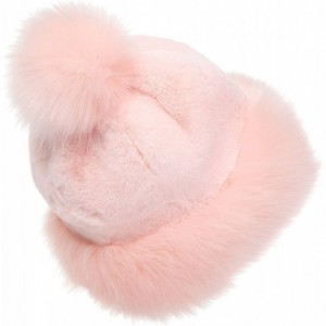 Bomber Hats Women's Faux Fur Hat Russian Cossack Pompom Cap for Winter Ski Snow - Pink - C518X4LWM95 $18.76