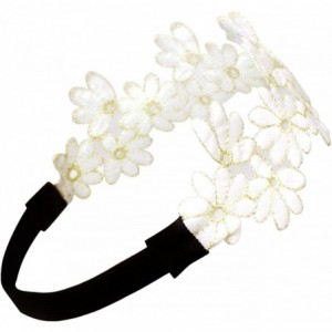Headbands Gold-Tone Thread Flower Vintage Style Handmade Elastic Headband - White - C111DE7DKJB $15.04