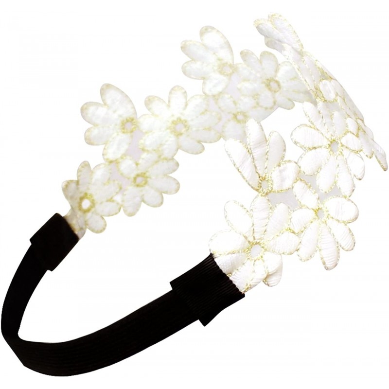 Headbands Gold-Tone Thread Flower Vintage Style Handmade Elastic Headband - White - C111DE7DKJB $24.86