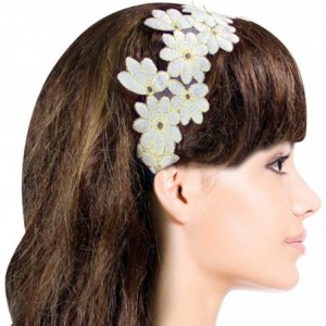 Headbands Gold-Tone Thread Flower Vintage Style Handmade Elastic Headband - White - C111DE7DKJB $15.04