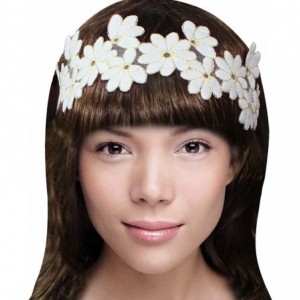 Headbands Gold-Tone Thread Flower Vintage Style Handmade Elastic Headband - White - C111DE7DKJB $15.04