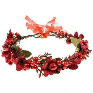 Headbands Burgundy Red Rose Winter Flower Crown Bridal Floral Crown Christmas Wreath Halo HC-35 - Red Berries - CC18LQLRMLQ $...