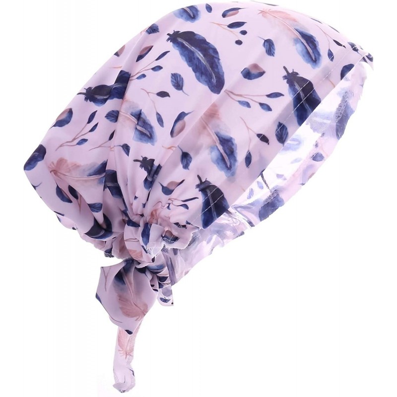 Skullies & Beanies Women Chemo Headscarf Pre Tied Hair Cover for Cancer - Pink Blue Feather - CF198KIQXYM $8.88