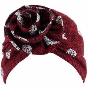 Skullies & Beanies Women Pleated Twist Turban African Printing India Chemo Cap Hairwrap Headwear - Wine Red1 - CV18U7GG9UH $1...