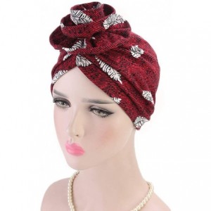 Skullies & Beanies Women Pleated Twist Turban African Printing India Chemo Cap Hairwrap Headwear - Wine Red1 - CV18U7GG9UH $1...