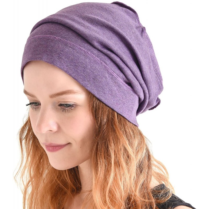 Skullies & Beanies Mens Slouch Beanie Hat - Womens Organic Cotton Hipster Chemo Knit Casualbox - Purple - CM17YX5AIQX $30.61