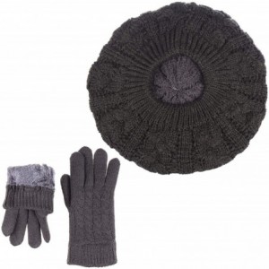 Berets Womens Winter Cozy Cable Fleece Lined Knit Beret Beanie Hat (Set Available) - CJ18UYU43HL $33.47