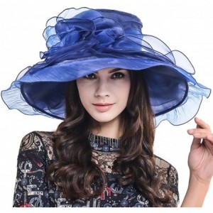 Sun Hats Ladies Kentucky Derby Church Hat Wide Brim Leaf Flower Bridal Dress Hat s037 - Ruffle-navy - CF17YIZK4KS $19.00