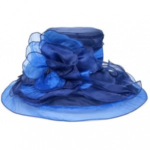 Sun Hats Ladies Kentucky Derby Church Hat Wide Brim Leaf Flower Bridal Dress Hat s037 - Ruffle-navy - CF17YIZK4KS $19.00