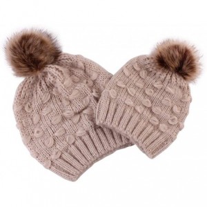 Skullies & Beanies 2PCS Parent-Child Hat Warmer- Mommy and Me Cable Knit Winter Warm Hat Beanie - Khaki 03 - CD192ESCRID $11.51