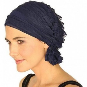 Skullies & Beanies Stay Beautiful Women Chiffon Ruffle Cancer Chemo Hat - Head Stretch Hair Loss Beanie Turban Cap - Navy Blu...