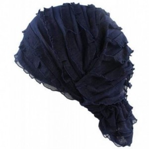 Skullies & Beanies Stay Beautiful Women Chiffon Ruffle Cancer Chemo Hat - Head Stretch Hair Loss Beanie Turban Cap - Navy Blu...