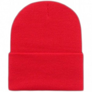 Skullies & Beanies Wholesale 6 PCS Unisex Knit Long Cuff Ski Solid Plain Beanie Cap - Red - CD12MZ0BJW5 $11.92