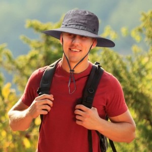 Sun Hats Men Safari Sun Hat Wide Brim Boonie Fishing Cap with Adjustable Drawstring - 1 Dark Grey - CC18G473M7A $11.12