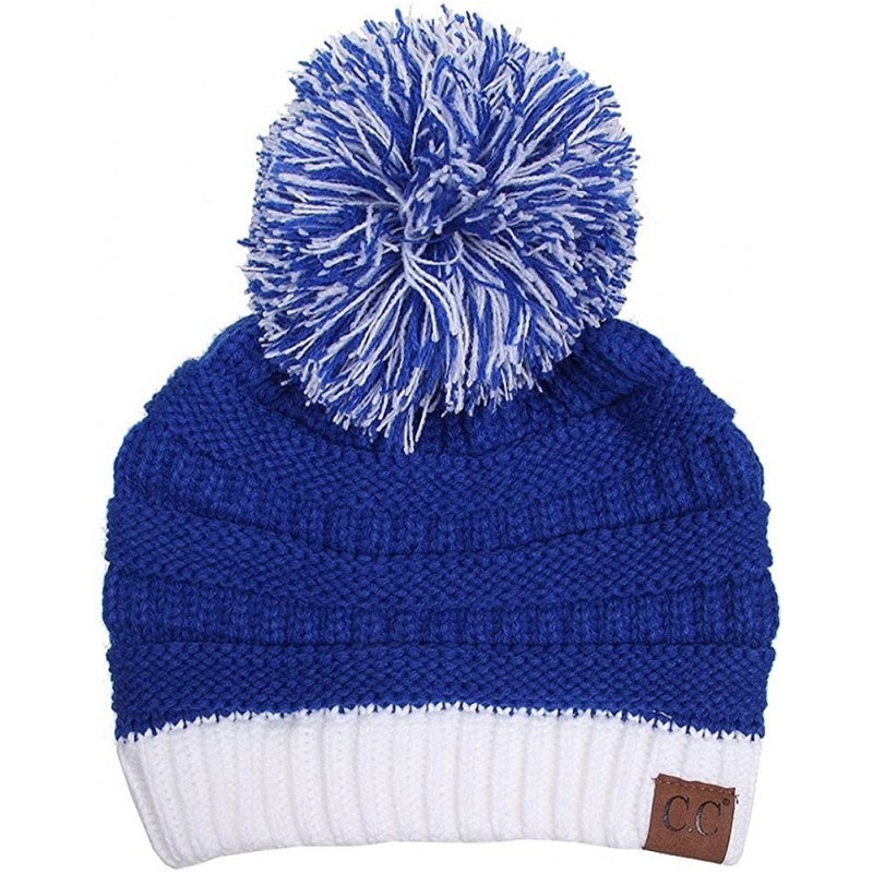 Skullies & Beanies Two Tone College Color Pom Pom Beanie (Blue/White) - CB12LHEYKNH $12.96