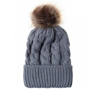Cold Weather Headbands Mom And Baby Knitting Wool Hemming Hat Keep Warm Winter Fur Ball Hat Cap - Gray - C818IRTY55E $11.13