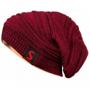 Skullies & Beanies Unisex Adult Winter Warm Slouch Beanie Long Baggy Skull Cap Stretchy Knit Hat Oversized - Claret - C2128YY...