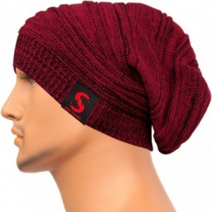 Skullies & Beanies Unisex Adult Winter Warm Slouch Beanie Long Baggy Skull Cap Stretchy Knit Hat Oversized - Claret - C2128YY...