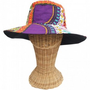 Skullies & Beanies Large Rimmed American South Sunhat African Dashiki Printed Hat - White Multi Violet - CZ18KQ3TGIO $24.63