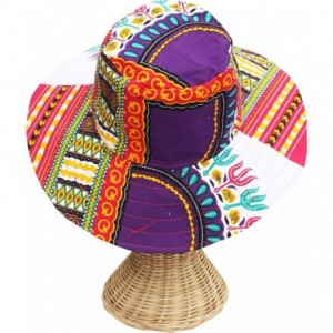 Skullies & Beanies Large Rimmed American South Sunhat African Dashiki Printed Hat - White Multi Violet - CZ18KQ3TGIO $24.63