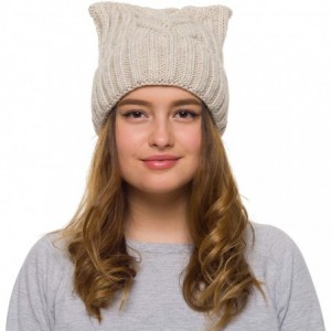 Skullies & Beanies Pussy Cat Hat Women`s March-Cat Beanie Pink-Winter Hat for Women Lined with Fleece - Beige - CF18HNRLI5I $...