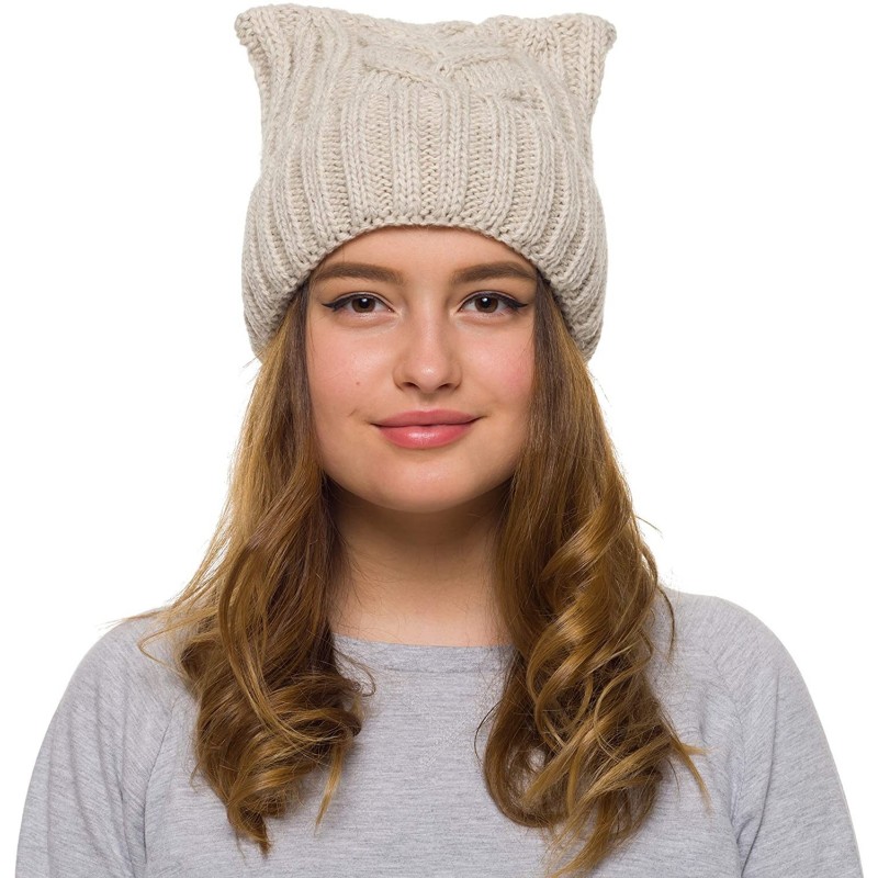 Skullies & Beanies Pussy Cat Hat Women`s March-Cat Beanie Pink-Winter Hat for Women Lined with Fleece - Beige - CF18HNRLI5I $...