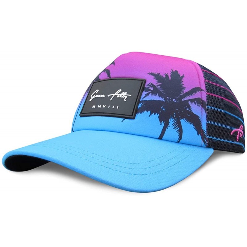 Baseball Caps Foam Trucker Hat Snapback Mesh Baseball Cap for Men or Women - Palm- Pink & Teal - CN18UU7C9KA $22.32