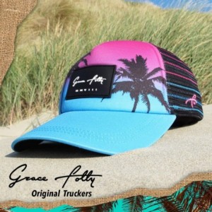 Baseball Caps Foam Trucker Hat Snapback Mesh Baseball Cap for Men or Women - Palm- Pink & Teal - CN18UU7C9KA $22.32