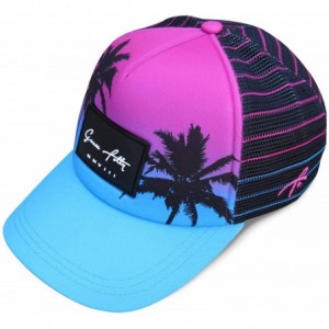 Baseball Caps Foam Trucker Hat Snapback Mesh Baseball Cap for Men or Women - Palm- Pink & Teal - CN18UU7C9KA $22.32