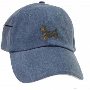 Baseball Caps Yorkie Pup Cut Low Profile Baseball Cap with Zippered Pocket. - Blue Pigment Dyed - CG128EREQ2Z $55.01