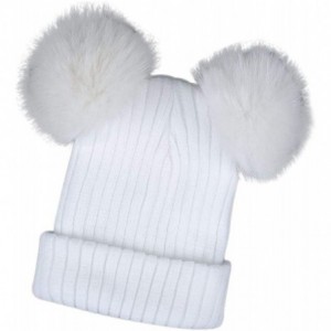 Skullies & Beanies Women Winter Warm Adorable Hats Crochet Knit Hairball Beanie Cap with Faux Fur Pompom - White - CF18L9TSNK...