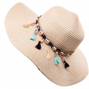 Sun Hats Women's Beach Floppy Straw Sun Hat Foldable Girls Wide Brim Hat Shell Tassel Bowknot UPF UV Cap - CR18R70R9O2 $27.66