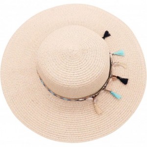 Sun Hats Women's Beach Floppy Straw Sun Hat Foldable Girls Wide Brim Hat Shell Tassel Bowknot UPF UV Cap - CR18R70R9O2 $9.76