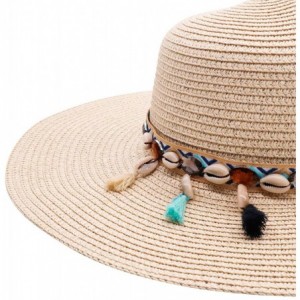 Sun Hats Women's Beach Floppy Straw Sun Hat Foldable Girls Wide Brim Hat Shell Tassel Bowknot UPF UV Cap - CR18R70R9O2 $9.76