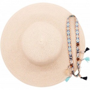 Sun Hats Women's Beach Floppy Straw Sun Hat Foldable Girls Wide Brim Hat Shell Tassel Bowknot UPF UV Cap - CR18R70R9O2 $9.76