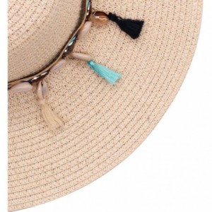 Sun Hats Women's Beach Floppy Straw Sun Hat Foldable Girls Wide Brim Hat Shell Tassel Bowknot UPF UV Cap - CR18R70R9O2 $9.76