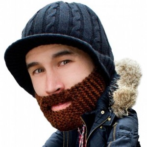 Skullies & Beanies Stubble Rider Beard Beanie - Funny Knit Hat and Fake Beard Facemask - Brown - C011DF1ENS3 $20.14