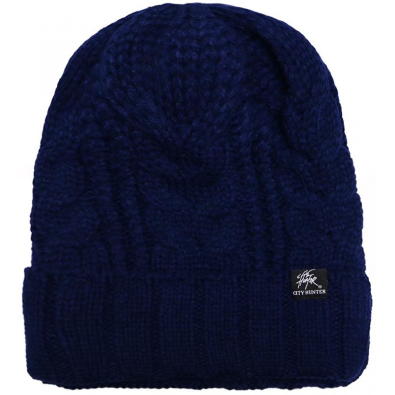 Skullies & Beanies Solid Knit Beanie Hat - Navy - CN11OVEYWQL $14.49