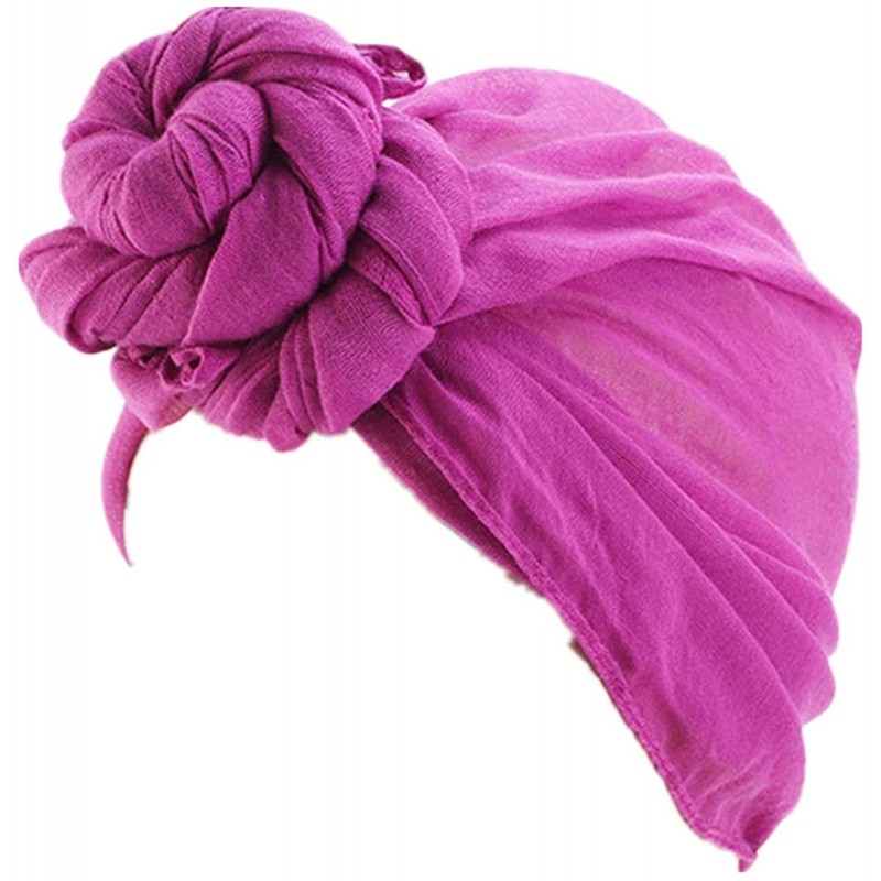 Skullies & Beanies Womens Big Flower Turban Beanie Elegant Cap Head Wrap Stretch Long Hair Scarf Headscarf - Purple - CR18UWZ...
