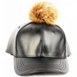 Baseball Caps Faux Leather 6 Panel Pom Pom Baseball Cap - Black/Brown - CW12BUS6W59 $19.64