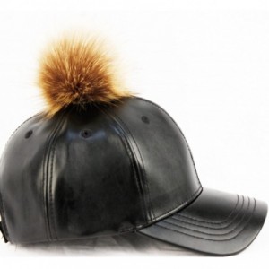 Baseball Caps Faux Leather 6 Panel Pom Pom Baseball Cap - Black/Brown - CW12BUS6W59 $19.64