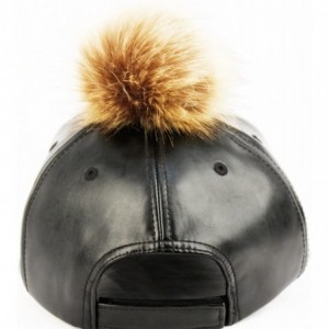 Baseball Caps Faux Leather 6 Panel Pom Pom Baseball Cap - Black/Brown - CW12BUS6W59 $19.64