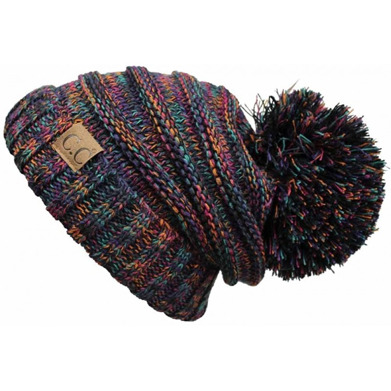 Skullies & Beanies Exclusives Unisex Oversized Slouchy Beanie with Pom Pom - Multi - CB12LHEDXC1 $17.81