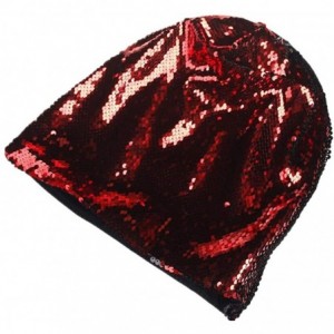 Sun Hats Fashion Women Wraps Sequins Knit Crochet Ski Hat Braided Turban Headdress Cap - Red - CX18I8O47TH $18.33