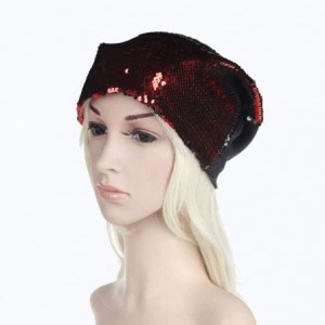 Sun Hats Fashion Women Wraps Sequins Knit Crochet Ski Hat Braided Turban Headdress Cap - Red - CX18I8O47TH $9.76