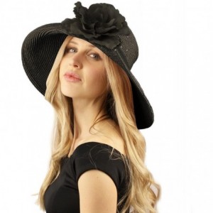 Sun Hats Dressy Flip Up Sequins Removable Flower Brooch Floppy Summer Derby Sun Hat - Black - CN12DZX15CR $21.93